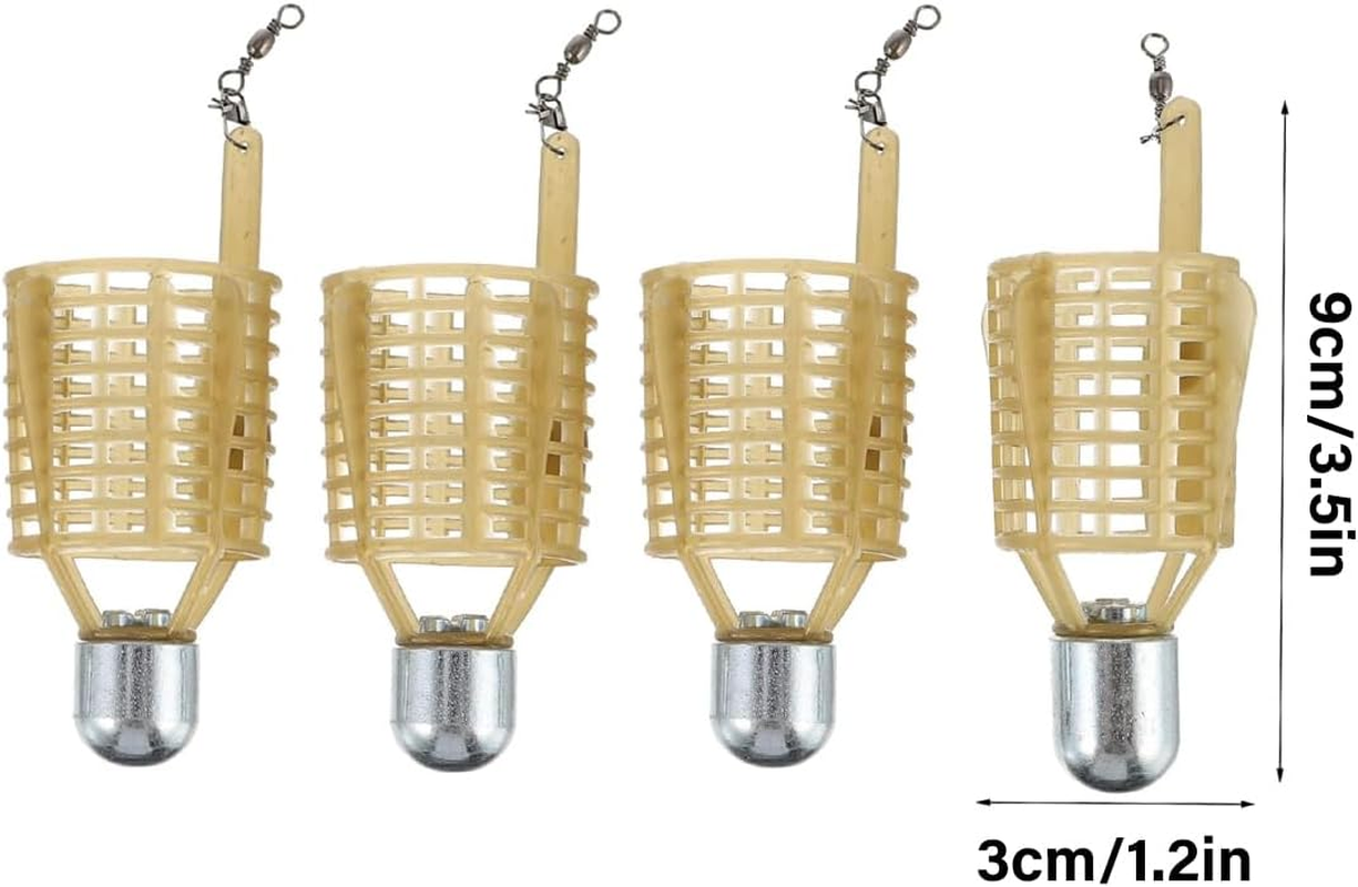 AIMALL 4PCS Feeder Bait Cage - ABS and Iron Material, Rugged Mesh Design, European Carp Fishing Accessories, Bait Load Feeder