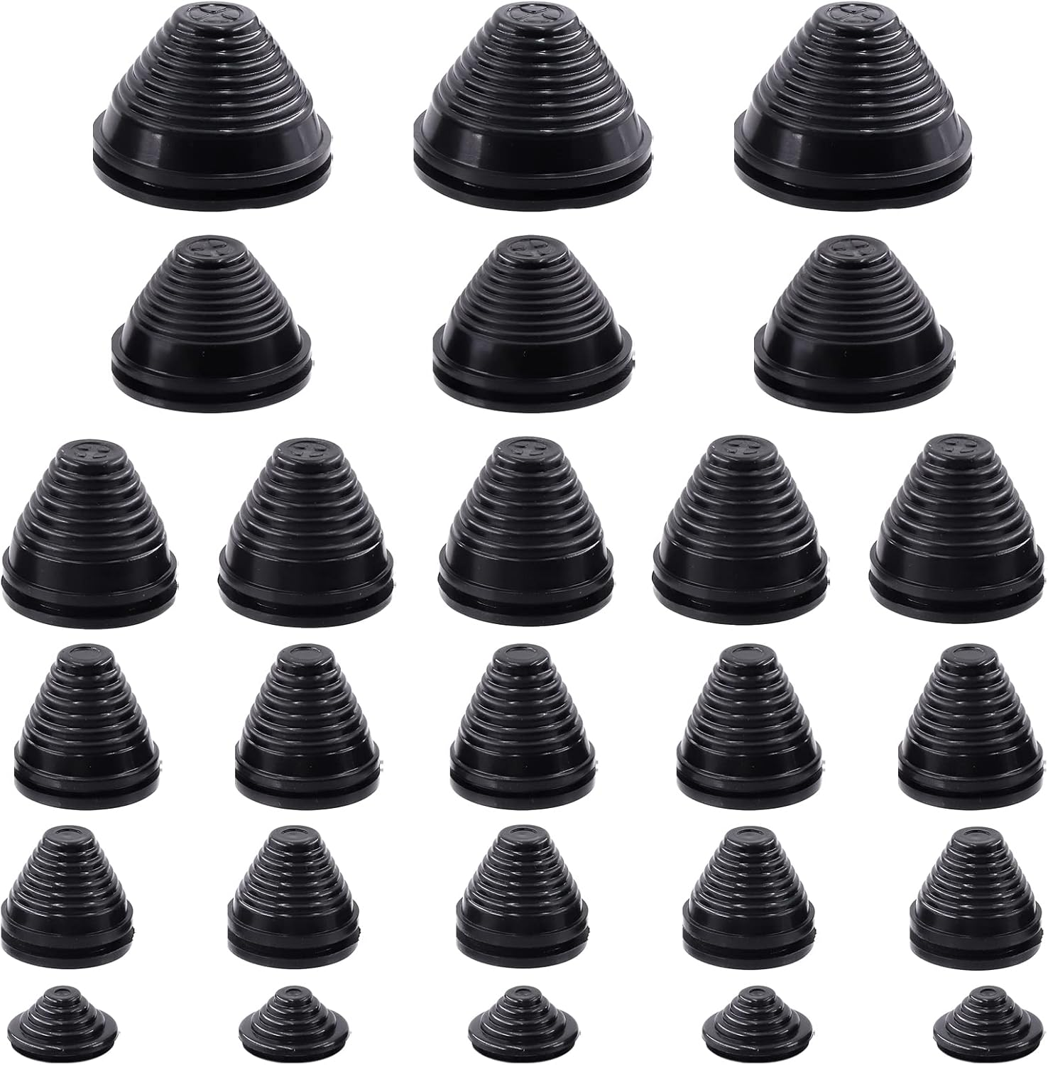 Keadic 25 Pcs 6 Sizes Tower-Shaped Firewall Plug Grommet Assortment Set 25Mm 30Mm 35Mm 40Mm 50Mm 60Mm Synthetic Rubber Electrical Wire Gasket Kit Wire Protection for Vehicle Plumbing image number 5