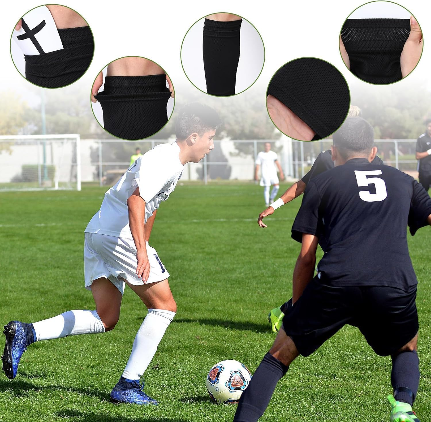 2 Pairs Kids Youth Soccer Shin Guard Sleeves with Optimized Insert Pocket, Shin Pad Compression Sleeves for 3-15 Years Old Boys Girls Child Teens for Soccer Sport image number 2