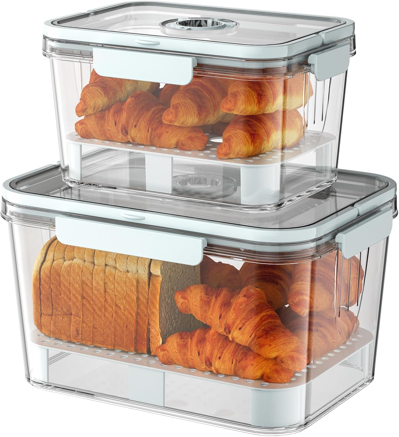 Bread Box Airtight for Kitchen Countertop, 2 Pieces Bread Holder Storage Container, Large Bread Container with Lid for Homemade Bread, Toast, Bagel, Donut and Cookies image number 6