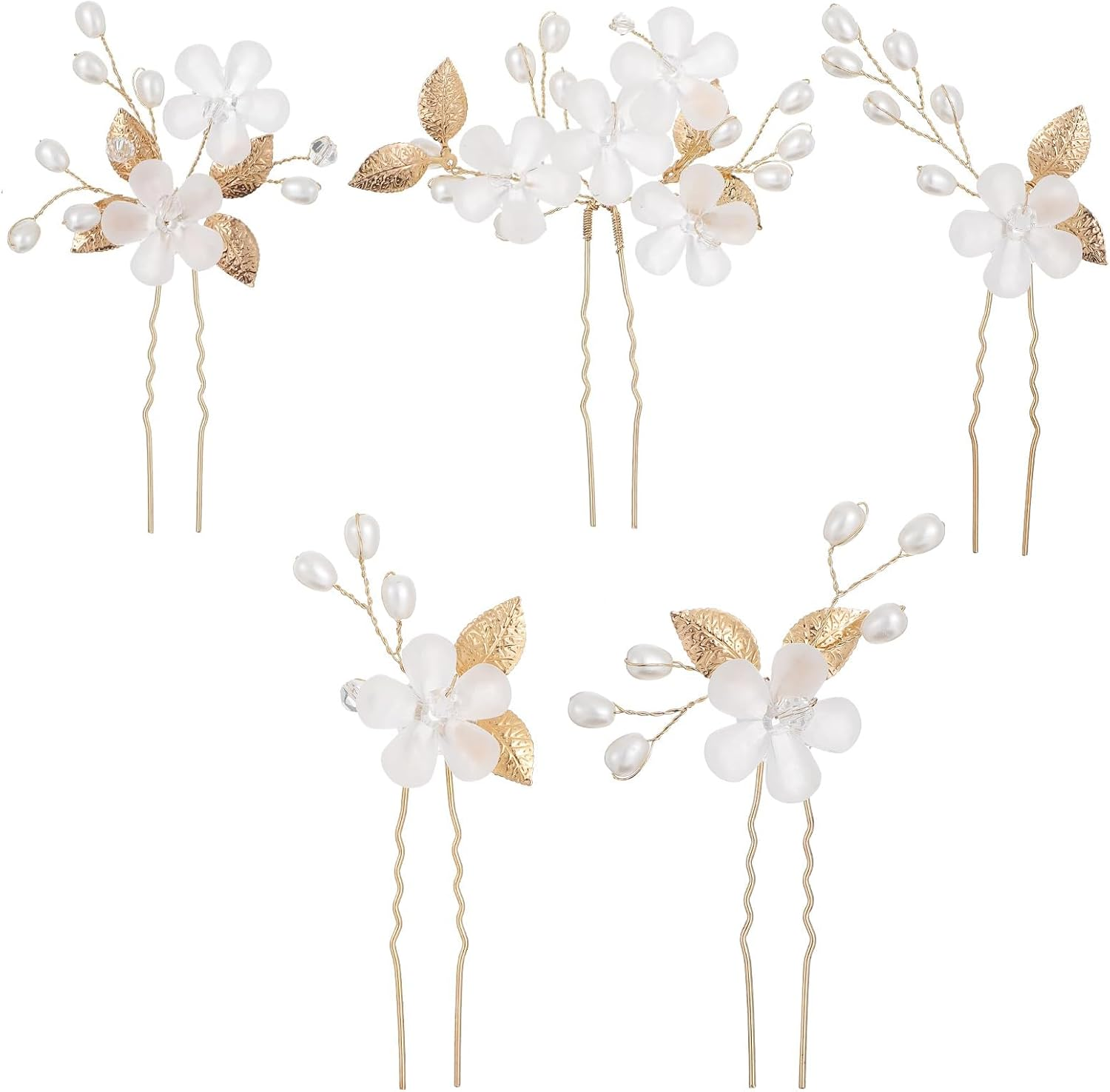 Wedding Hair Pins, 5 Pieces Hair Accessories Bridal U-Shaped Flowers Pearls Hair Pins for Bride Wedding Hair Accessories Bridal Jewellery Wedding Jewellery for Women and Girls