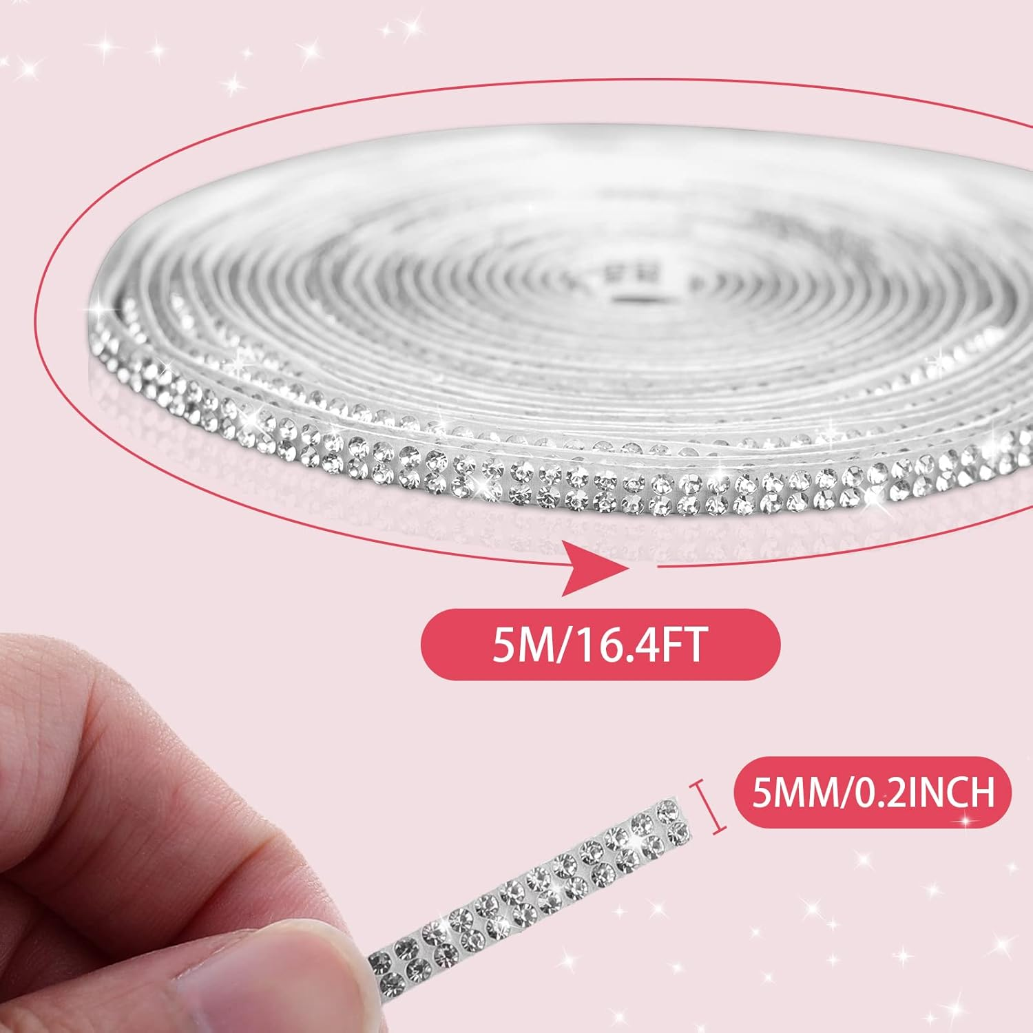 Bling Self-Adhesive Trim 16.4Ft, Rhinestone Accessories for Women, Interior Exterior Decoration, Dashboard Decorations, Door Stickers (White) image number 6