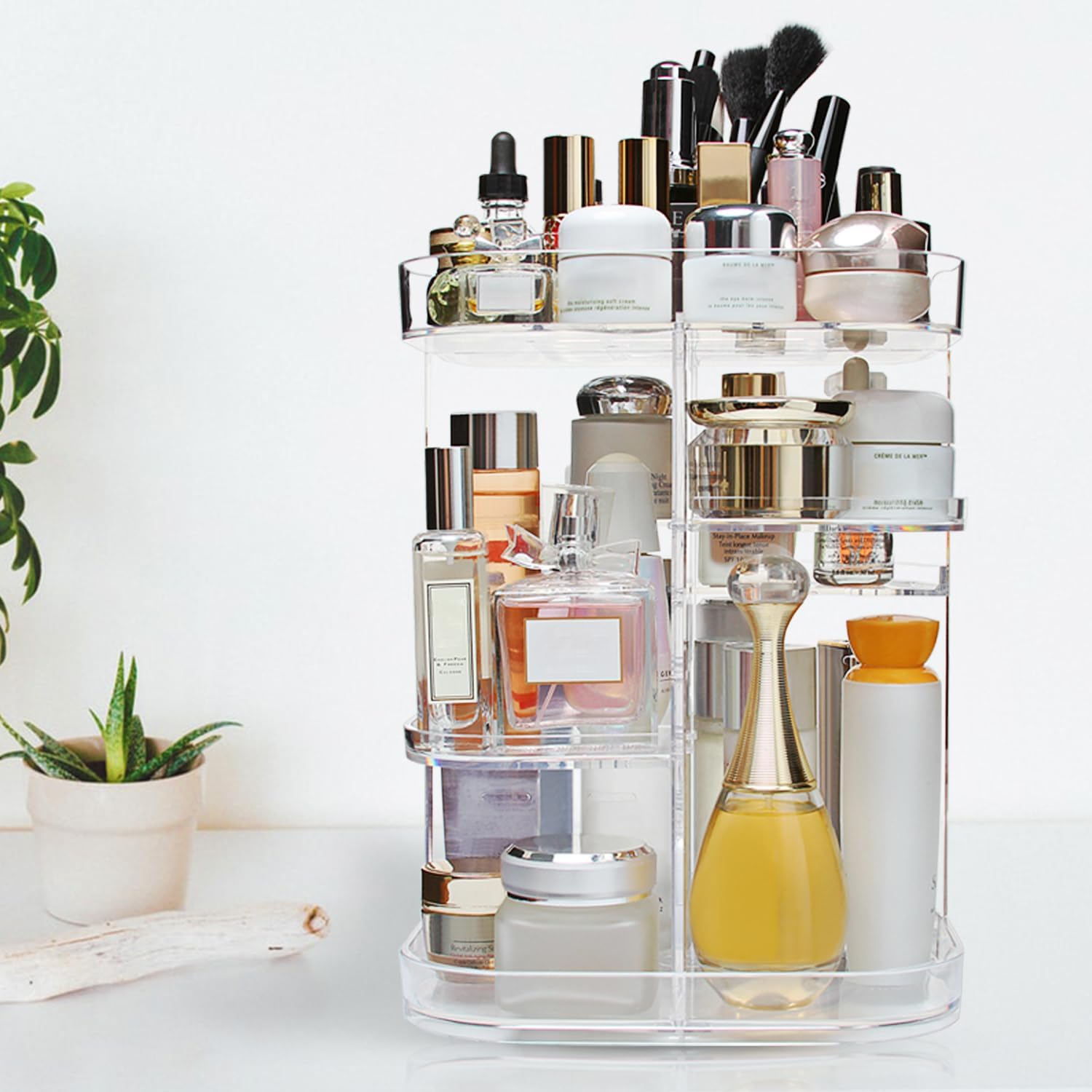 AMEITECH 360-Degree Makeup Organizer, DIY Adjustable Rotating Cosmetic Storage Carousel Spinning Holder Storage Rack with 5 Layers Large Capacity, Best for Countertop, Square image number 6