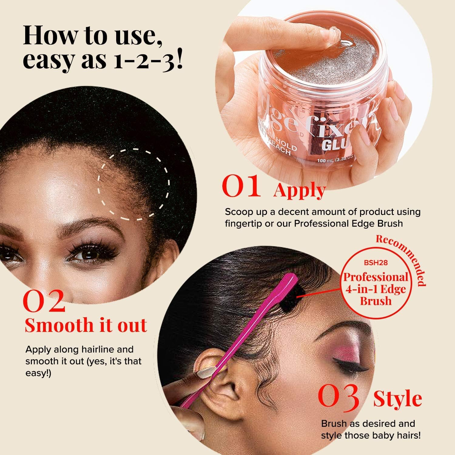 Red by Kiss Edge Fixer Color 24 HR Max Hold & 100% Gray Coverage 30Ml (1.01 US Fl.Oz) Natural Black Perfect for Missing Edges image number 4