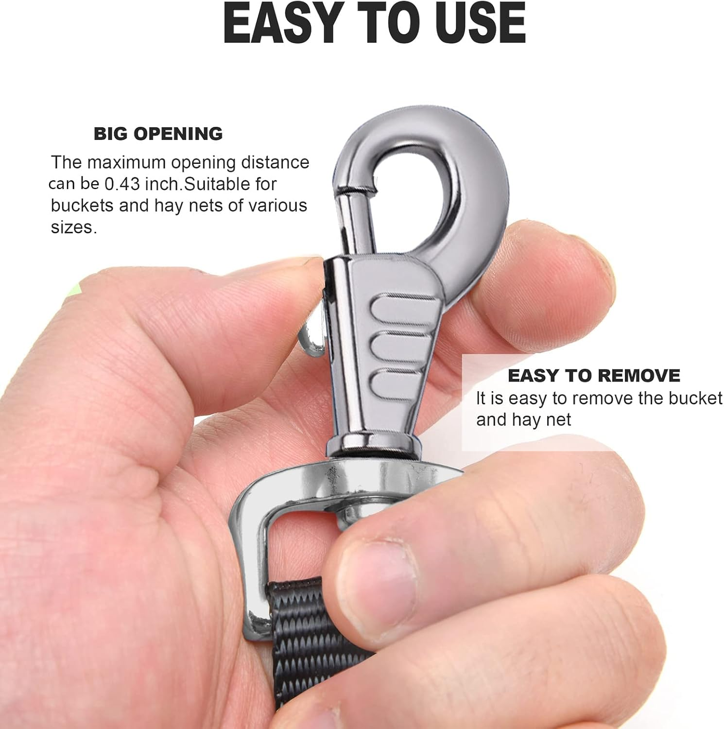 Rosemarie Horse Bucket Strap Hangers,Horse Suppliers Adjustable Nylon Straps up to 700 Lbs for Hay Nets, Water Buckets,Hanging-Pratical and Easy Use(4 Pack) (Black) - Black image number 5