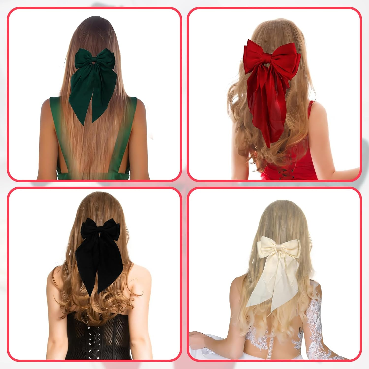 4PCS Big Hair Bows for Women, Large Ribbon Bow Hair Clips,Hair Bow Clips for Bride, Bridesmaid Bowknot Clips for Hair Barrettes Bow Clips (Black,Red,White,Green) image number 6