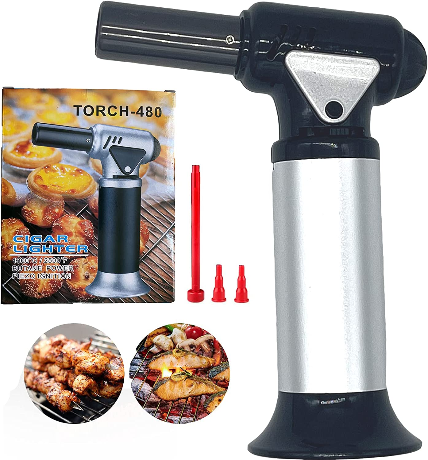 Meajore Culinary Butane Torch, Refillable Kitchen Torch Lighter, Blow Torch for Cooking, Searing, Baking, Crafting, and Camping, Aluminium, Lock and Adjustable Flame (Butane Gas Not Included) image number 4