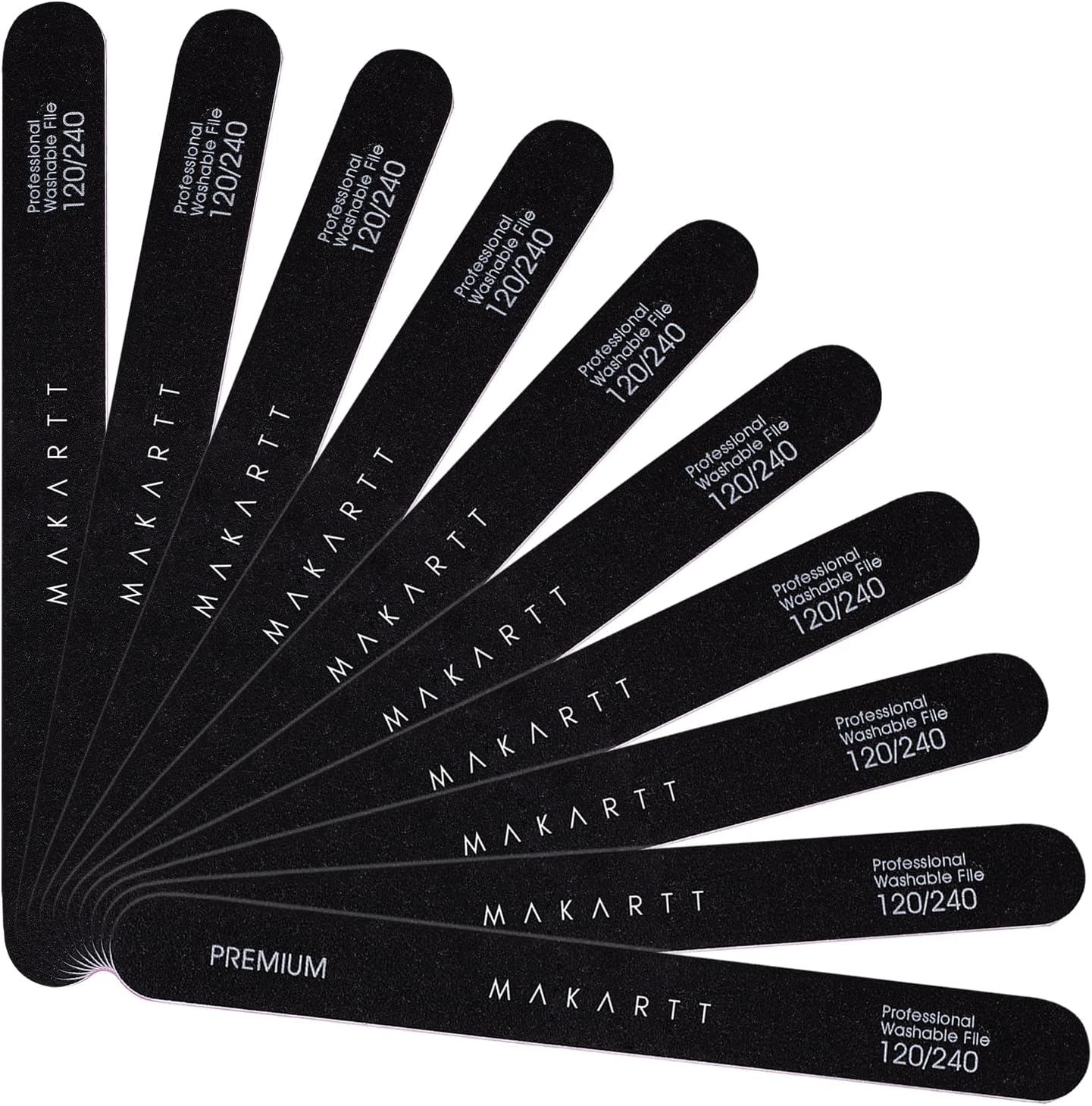 MAKARTT Nail Files 100 180 Grit for Poly Nail Extension Gel Acrylic Nails Files Double Sided Black Washable 10 Nail File Set Manicure Tools F-01
