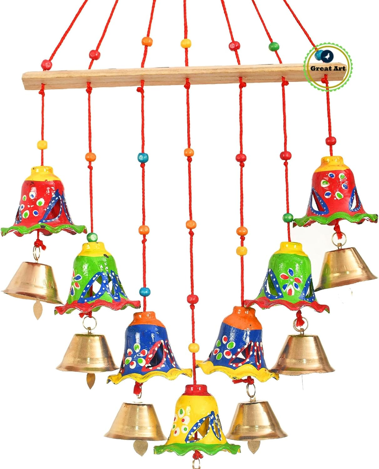 Pack of 1 Traditional Wall Door Hanging Lotus Latkan Toran with Bells - Main Door Entrance Pooja Room Home Temple Wedding Festival Decor - Diwali Decoration Items For image number 2