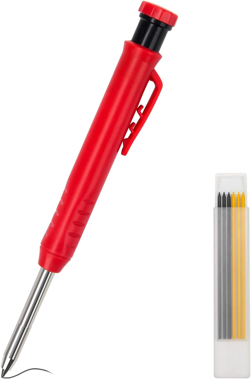 Coolrunner 1Pcs Carpenter Pencils, Mechanical Construction Pencil with Built-In Sharpener Long Nose Deep Hole Woodworking Pencils with 1 Boxes of Spare Refills Perfect for Deep Hole Marking (Red) image number 6