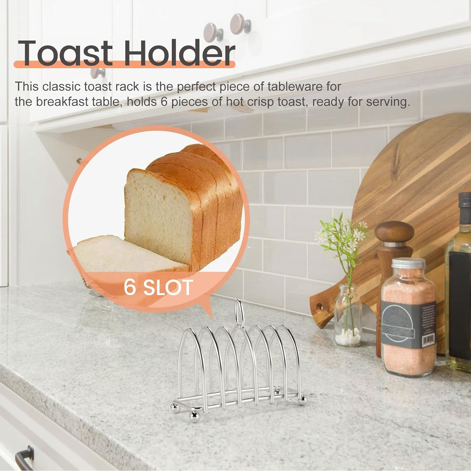 Toast Bread Rack Holder 6 Stainless Steel Toast Rack with Feet and Loop Carry Handle image number 3