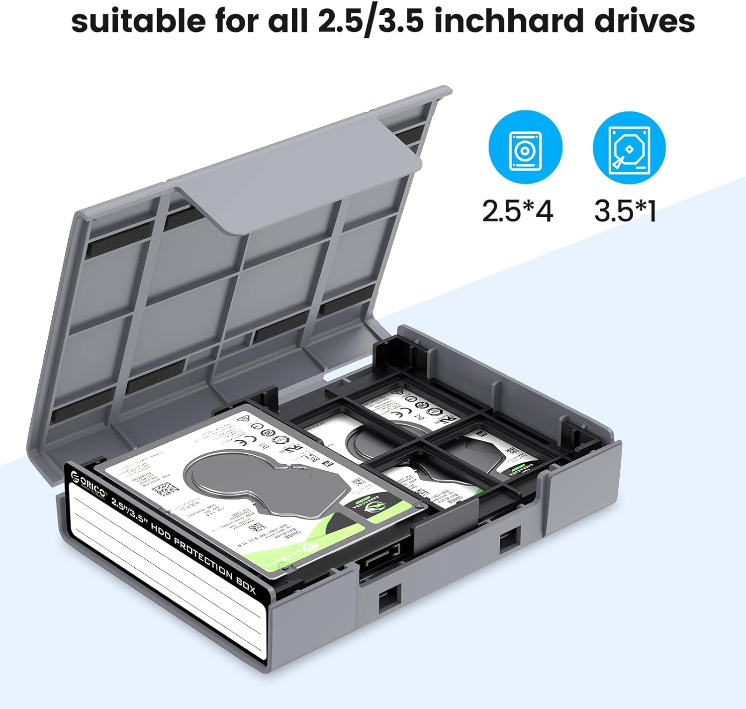 ORICO 5-Pack Hard Drive Carrying Case Protective Box for 3.5/2.5 Inch SSD HDD Portable with Anti-Static,Shockproof and Dust Proof Travel Storage Bag-Php25-5C image number 1