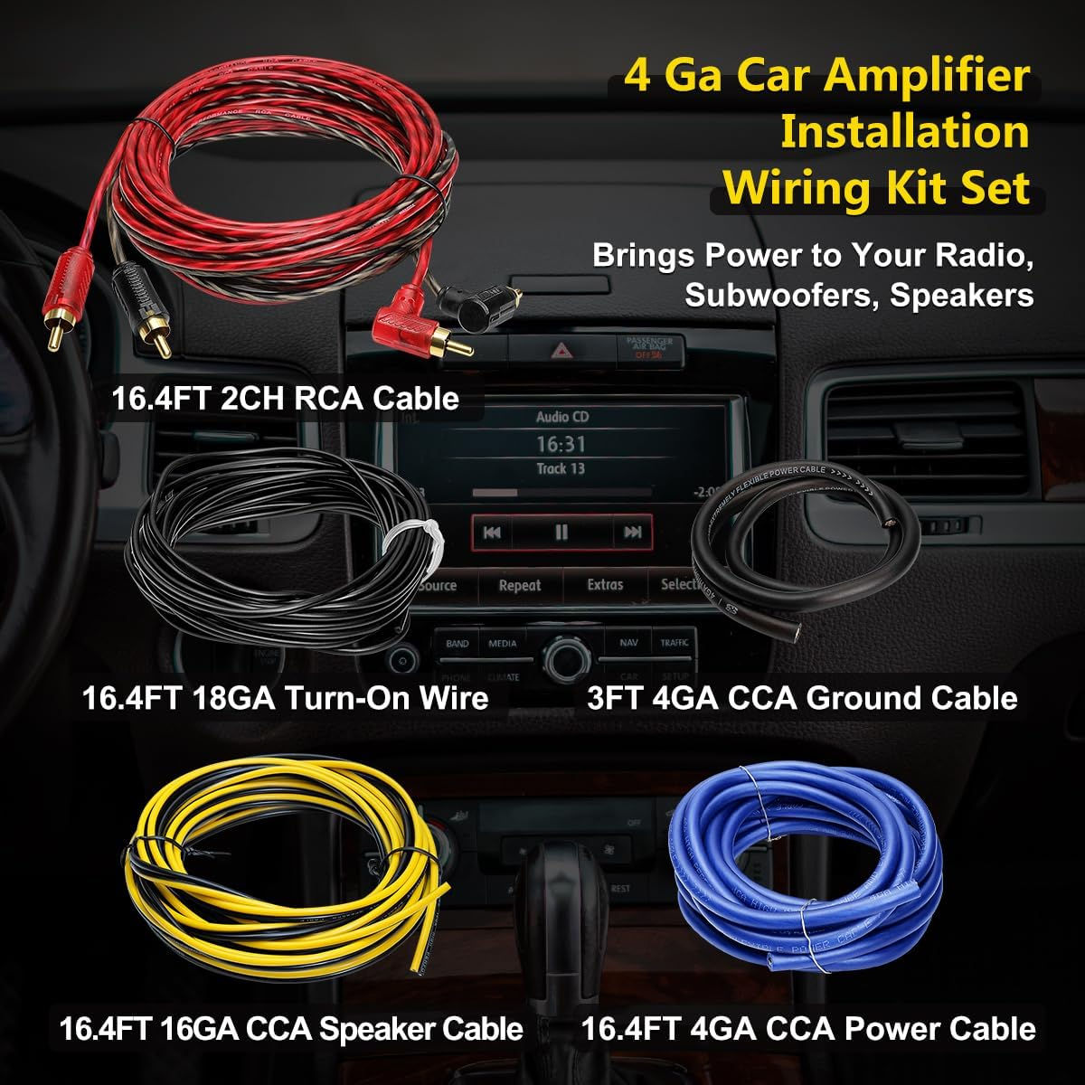 4 Gauge AMP Wiring Kit, 4 AWG Amplifier Car Audio Install Kit, Car Subwoofer Cable, Connection for Subwoofer & Speaker, with Power Cable, Ground Cable, RCA Cable, Remote Cable, Fuse Holder, Terminals image number 5