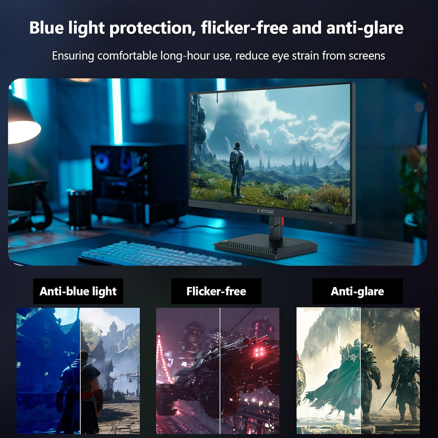 Z-Edge 25 Inch (24.5'') Gaming Monitor 240Hz, IPS Panel, 1Ms MPRT Full HD, Ultra-Thin Bezel, Freesync, HDMI2.0 & Displayport1.4, VESA Mountable, Black, VESA 100X100Mm (HDMI Cable Included) image number 2