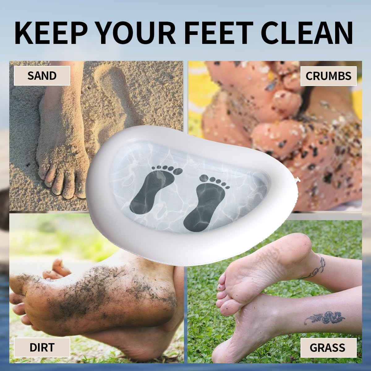 Baiao Inflatable Pool Foot Bath Basin, Beach Foot Wash Pool Portable, Swimming Pool Clean Feet Accessories with Air Pump, for Pool Entry Ladder Home Spa Clean Feet above Ground Pool Accessories image number 1