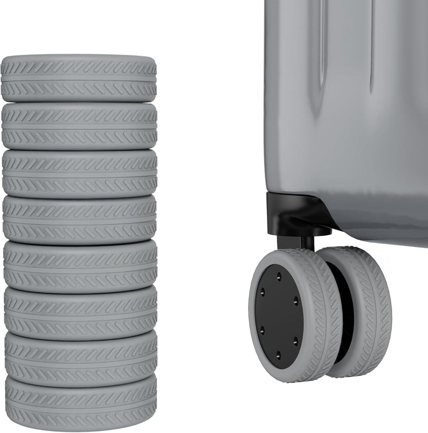 AWINNER 8 Pack Luggage Wheels Covers - Silicone Luggage Wheel Protector Covers for Most 8 Spinner Wheel Suitcases or Office Chair Caster,Durable,Mute and Shock Absorption, Grey, One Size, 8 Pack - Blue image number 5