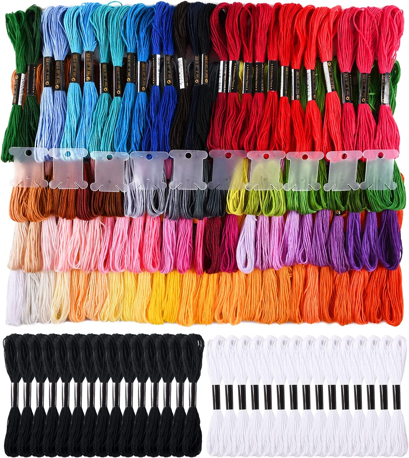 Embroidery Floss, 130 Skeins Embroidery Thread, Cross Stitch Thread Friendship Bracelet String Kit for DIY Handmade Craft with 10 Pcs Floss Bobbins (100 Colorful, 15 Black and 15 White) image number 3