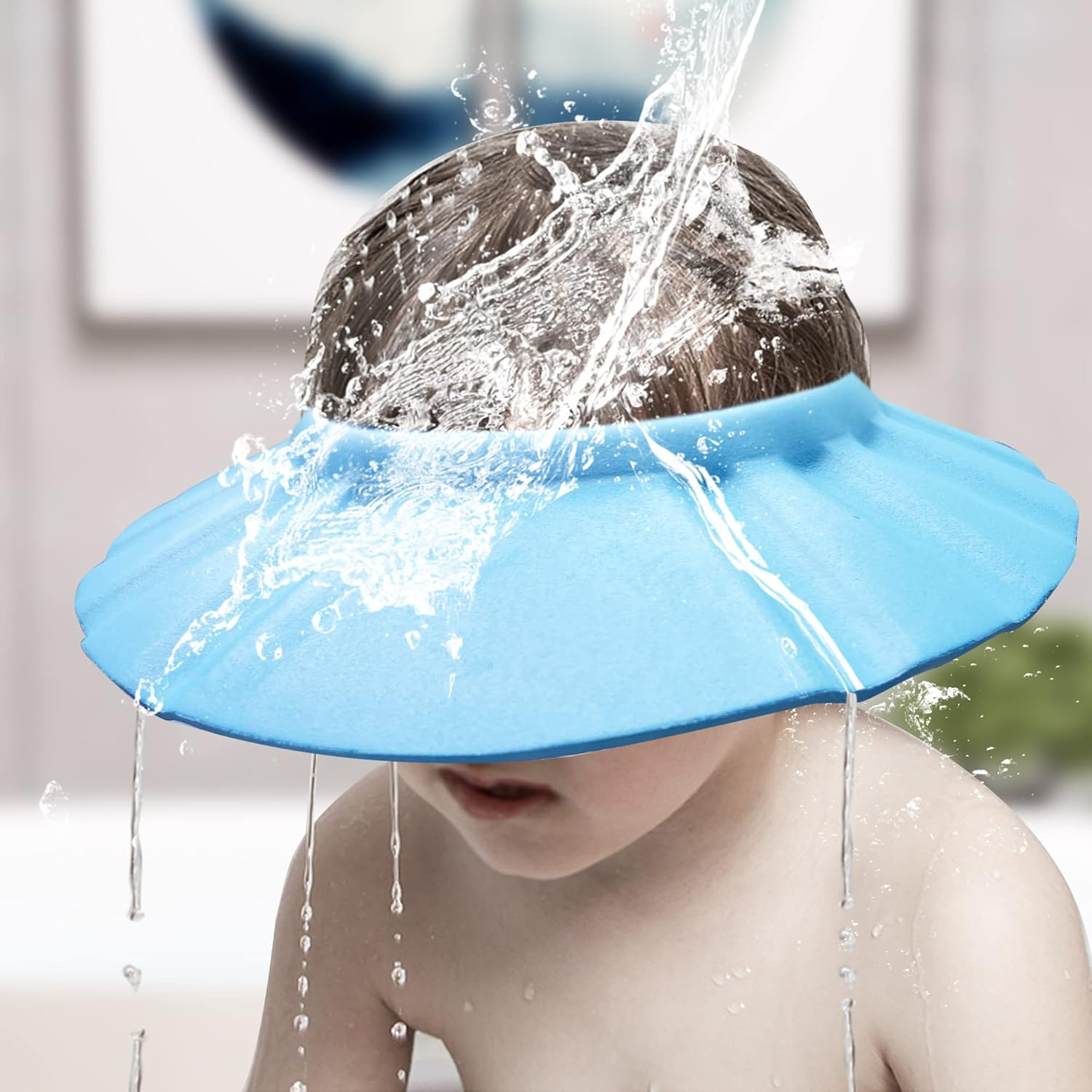 Baby Shower Cap Soft Adjustable Baby Bath Head Cap Visor for Washing Hair Shower Bathing Protection Bath Cap for Toddler, Baby, Kids, Children (Blue) image number 4