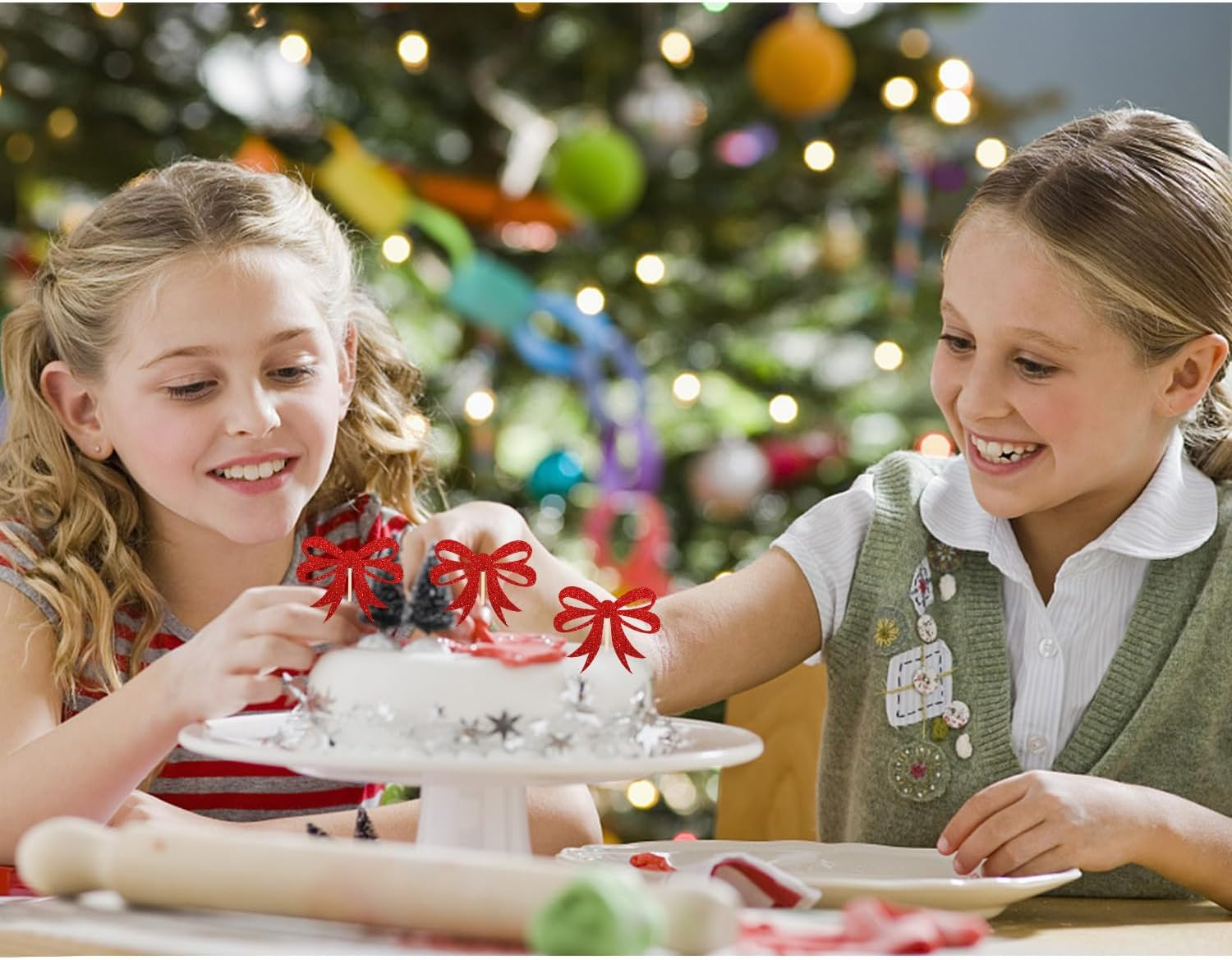 24 PCS Merry Christmas Cupcake Toppers for Christmas Decorations, Christmas Tree Cake Toppers for Christmas Party Supplies (Bow Tie) image number 1