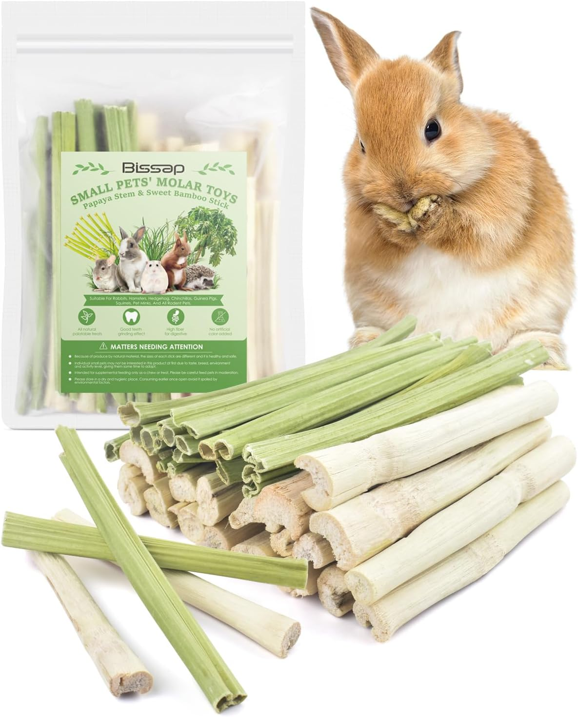 Bissap Rabbit Chew Sticks - 40 Rabbit, 20 Sweet Bamboo, 20 Papaya Stems for Rabbits