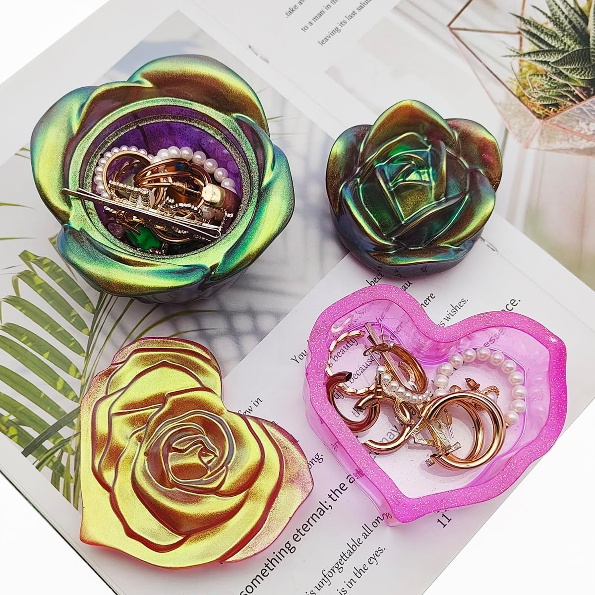 2 Pcs Rose Heart Jar Resin Molds with Lid, Finegood DIY Storage Box Resin Molds Silicone, Molds for Resin Casting Jewelry Candle Holder Candy Container image number 3