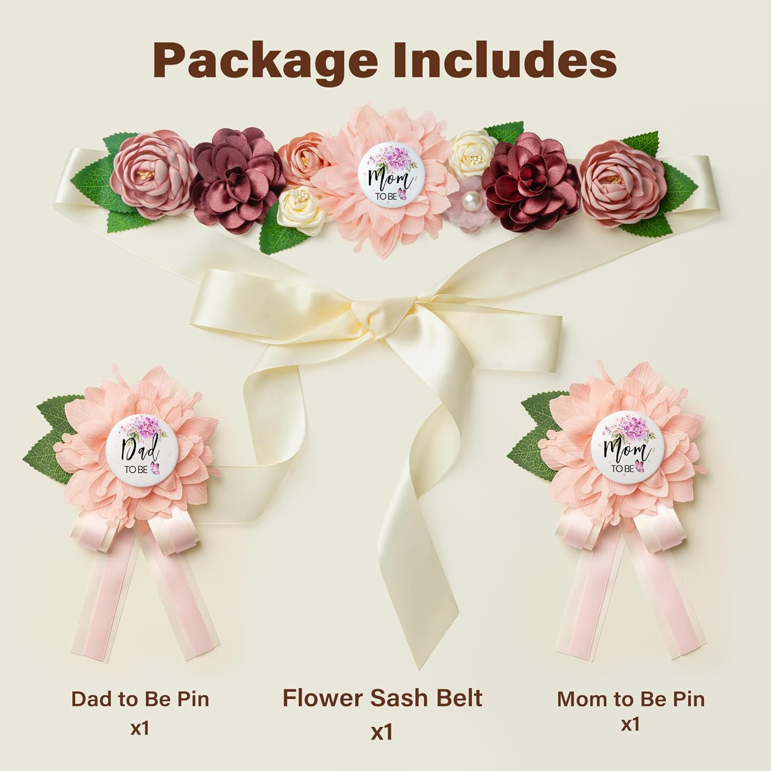 Mom to Be Pink Pregnancy Belly Band Floral Maternity Sash Belt for Baby Shower with Daddy to Be Pin, Gender Reveal Decorations for Mommy, Soft Chiffon Flower Sash Maternity Photography - Lotus Root Pink image number 3