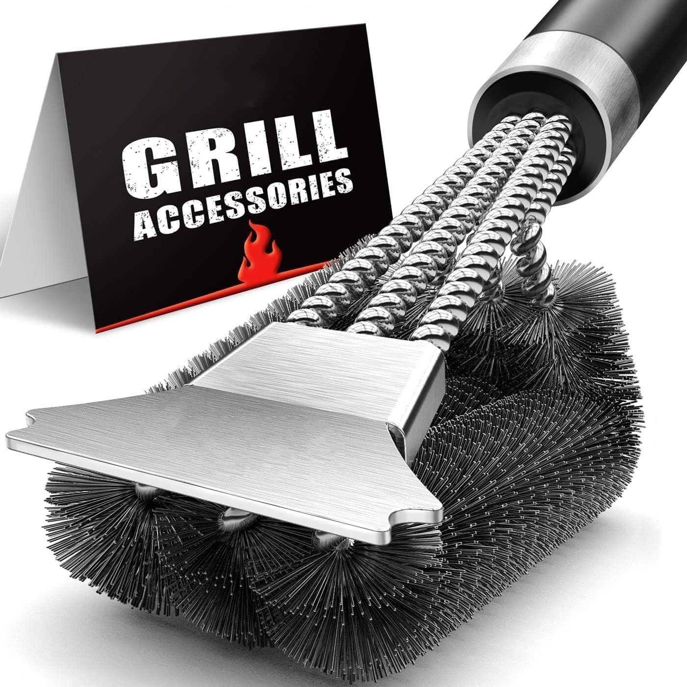 Grill Brush and Scraper, BBQ Cleaning Brush and Stainless Steel Bristles and Extra Long PP Handle, Barbecue Brush for Cleaning Charcoal Grill, Electric Grill image number 1