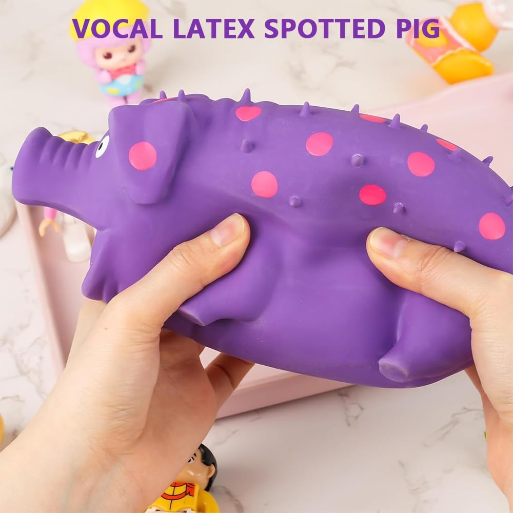 HYAVIA 2 Pack Latex Squeaky Pig Dog Toys &ndash; Durable Grunting Chew Toys That Oink, Interactive Rubber Pig Toys for Small, Medium & Large Dogs (Blue & Purple)