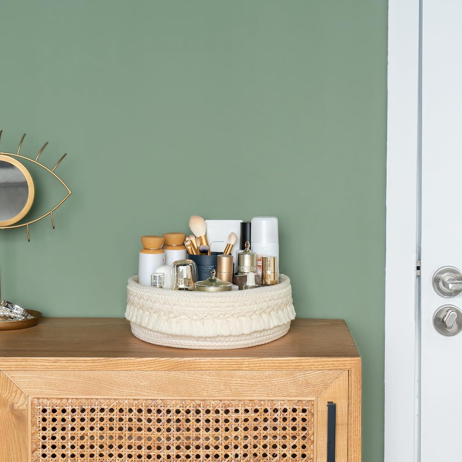 Mkono Makeup Perfume Holder Organizer Macrame Decorative Woven Rope Basket Boho Decor Cosmetics Desk Storage Baskets for Dresser Skin Care Lotions Essential Oils Dorm Room Essentials image number 3