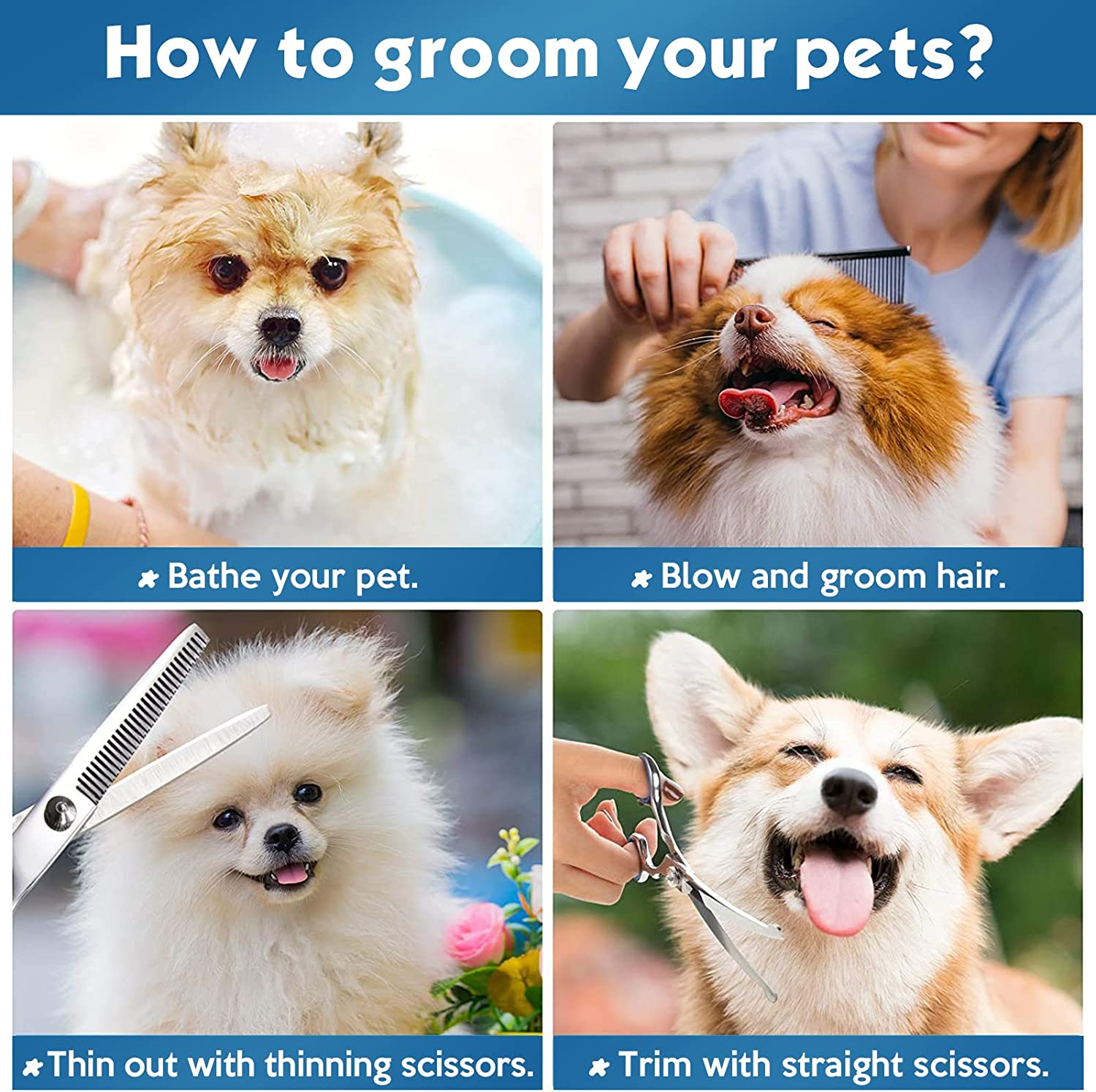 Dog Grooming Scissors Kit Valuehall Pet Grooming Scissors Set Stainless Steel Pet Trimmer Kit with Thinning Straight Curved Shears and Comb for Dogs Cats and Other Animals V11D01 image number 3