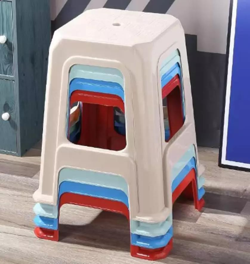 2Pcs 47Cm / 31Cm Height Plastic Stacking Stool Outdoor Indoor Stool &Chair Kitchen Dining Garden Audult/Kid Party Fishing Light Heavy Duty (47Cm White)