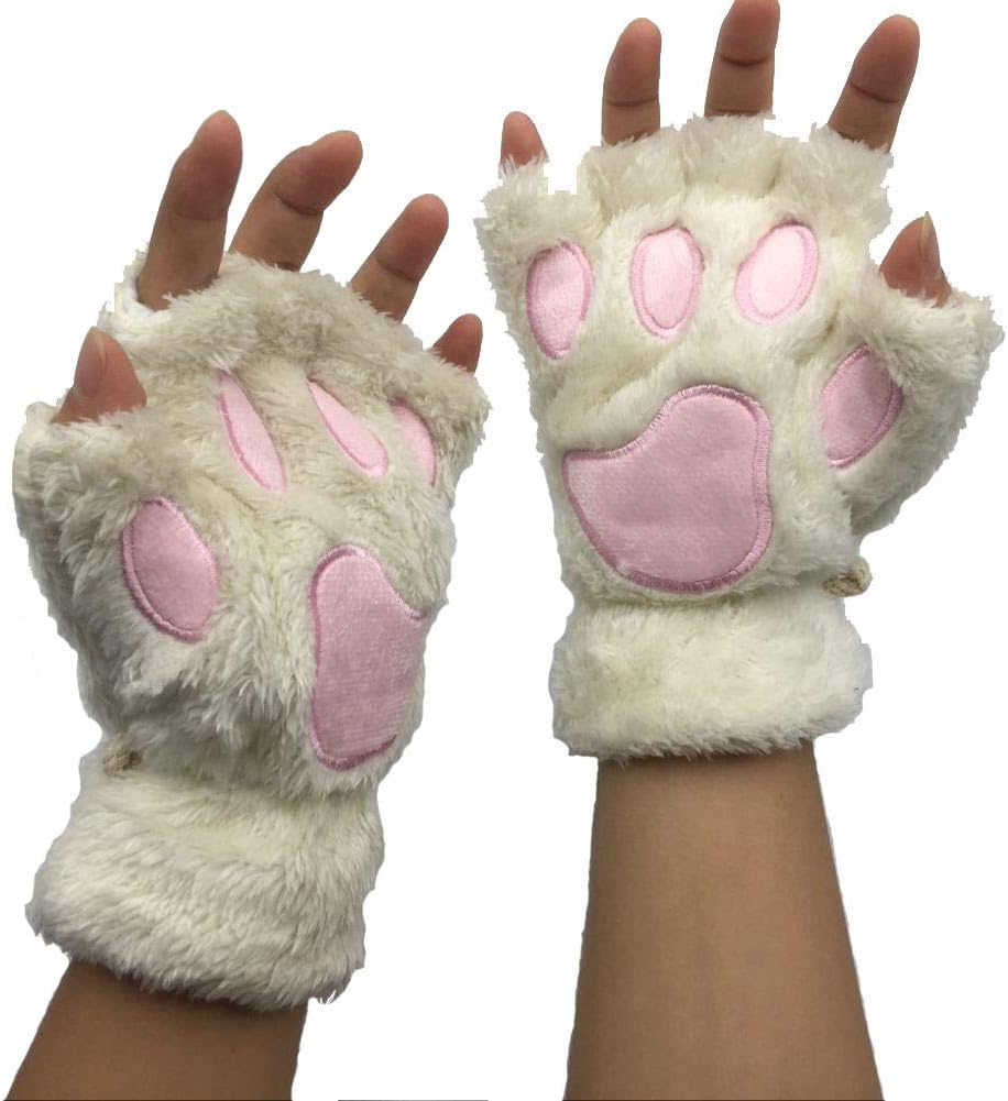 Himine Cat Claw Bear Paw Fingerless Winter Plush Gloves 1*Pair - Black image number 6