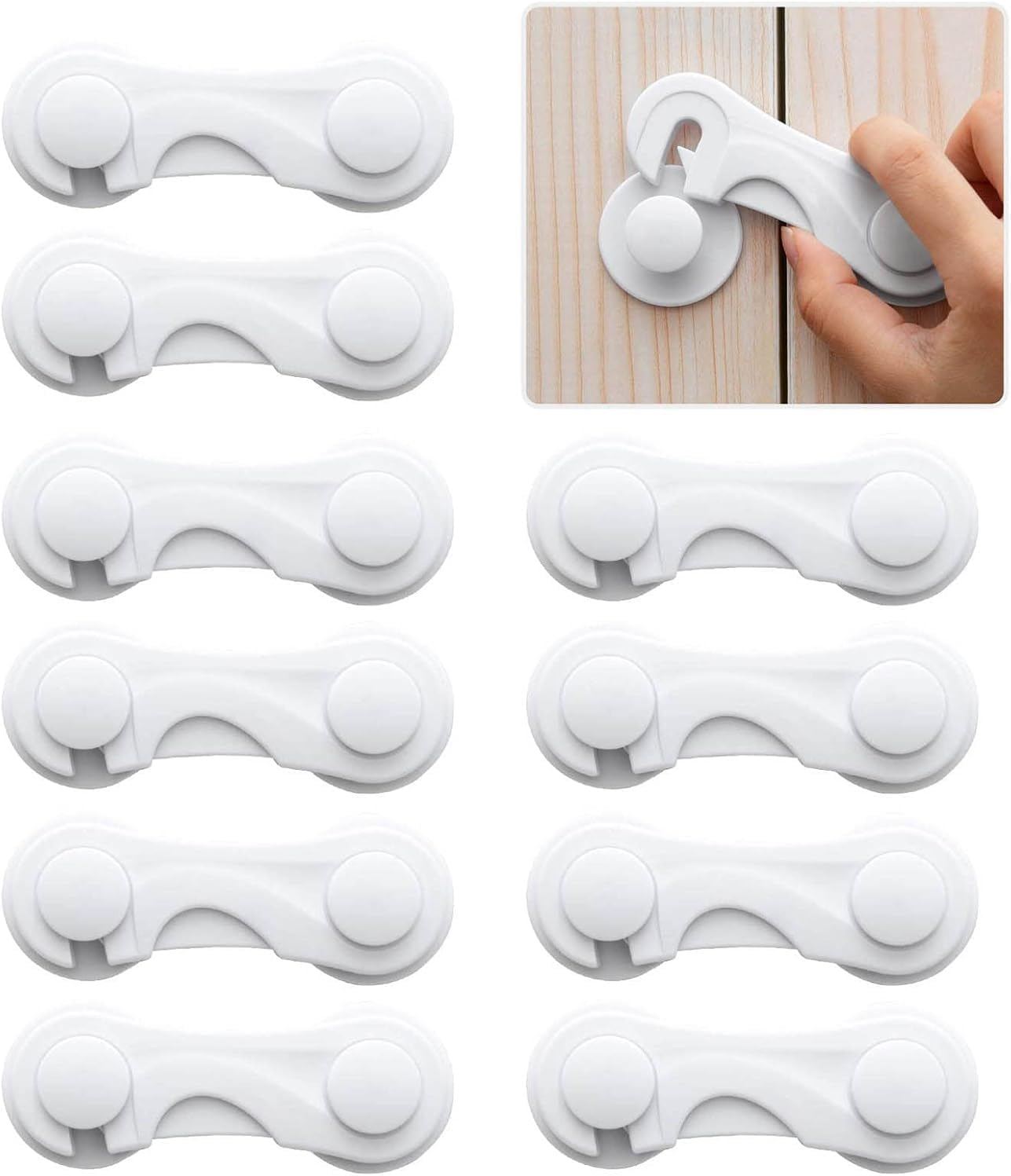 12Pcs Cabinet Locks for Babies, Uandhome Child Safety Locks Drawer Locks Baby Proofing Baby Cabinet Safety Latches Kitchen System with Strong Adhesive Tape image number 5