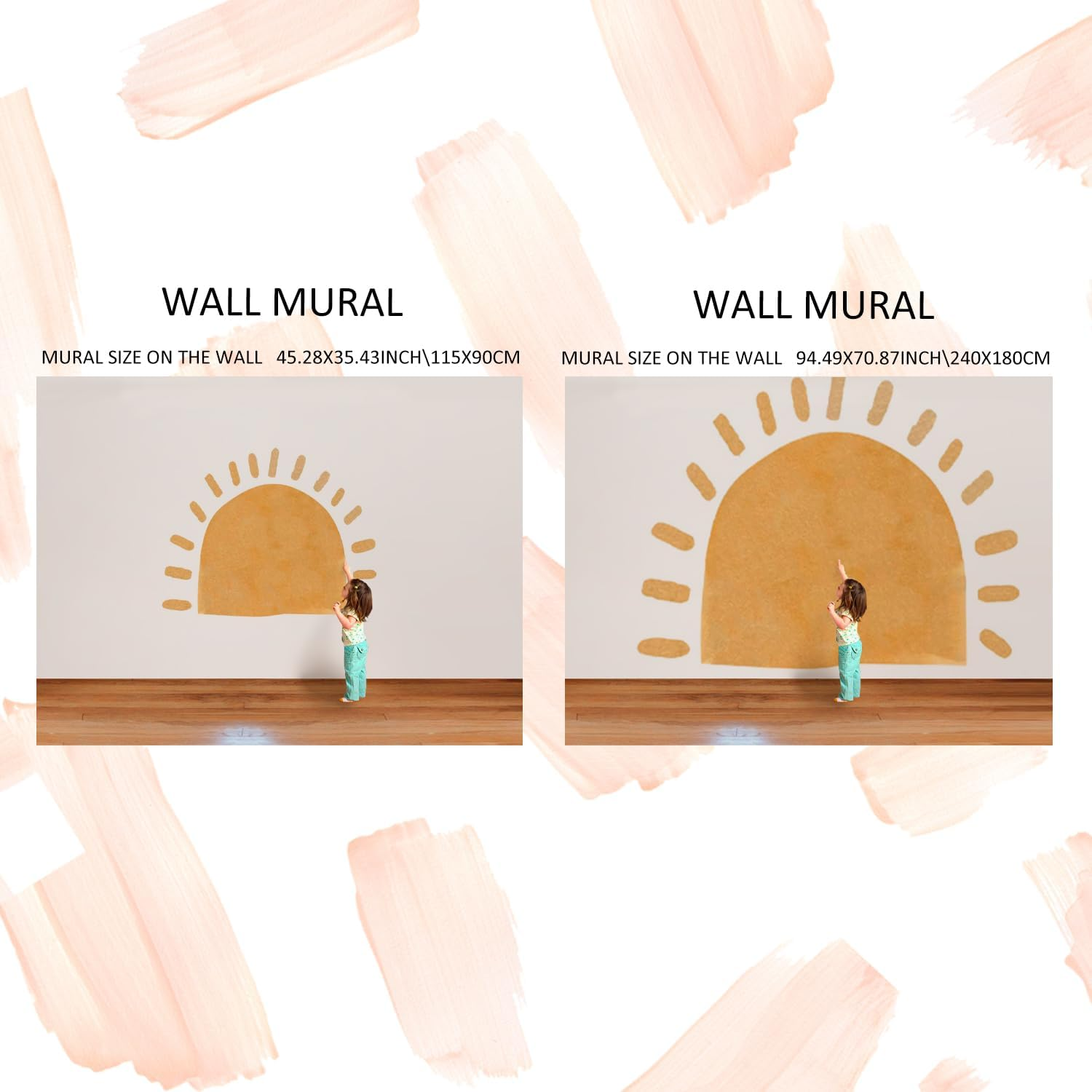 Large Fabric Watercolor Boho Half Sun Wall Decals Peel and Stick, Pastel Sunrise Wall Murals Stickers, Sunshine Wall Arch Art Decor for Kids Room Playroom Nursery Bedroom, 45.28" X 35.43" - Rainbow image number 4