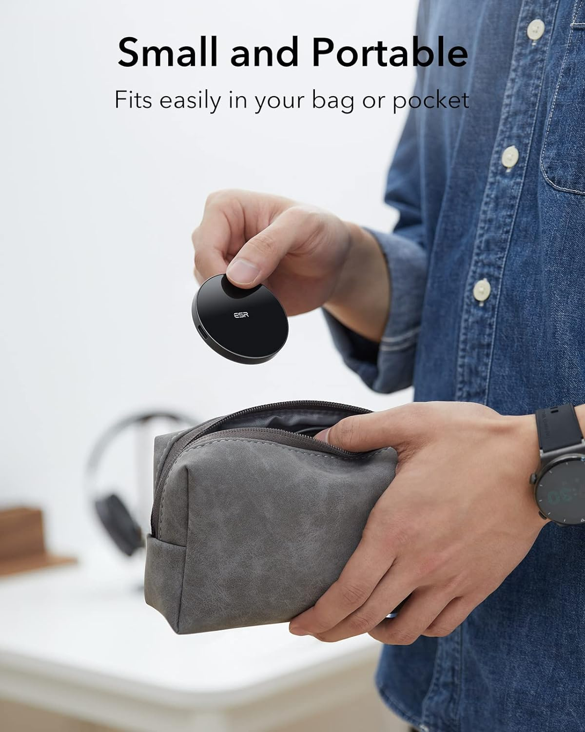 ESR for Magsafe Charger, Wireless Charger Kickstand, Charging Pad for Iphone 16/15/14/13/12 Series Galaxy S25 Series and Airpods Pro, Strong Magnetic Charger Pad with A/C Cable, Black image number 4