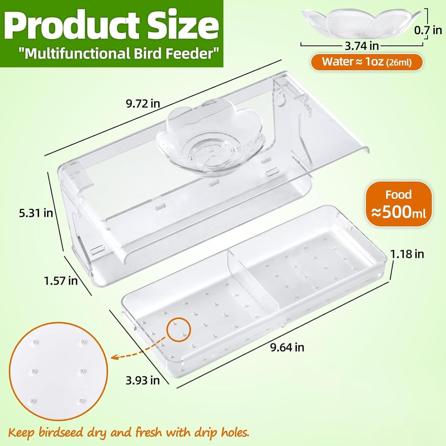 Goyuhome Clear Window Bird Feeder - Featuring Self-Adhesive Hooks & Easy-Clean Tray, Transparent Acrylic Outdoor Birdhouse for Wild Bird Watching, Ideal outside Gardening Gifts