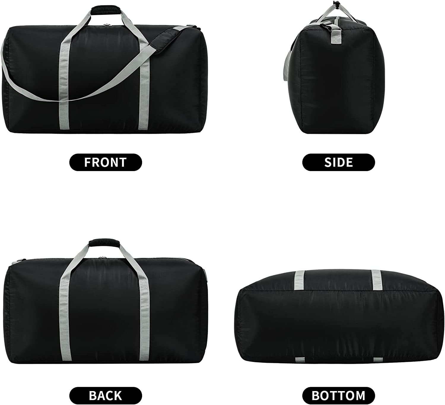 Extra Large Duffel Bag, 32.5 Inch Travel Duffel Bag Lightweight Luggage Bag for Outdoor, Travel, Sport, Black, 100L - Black Pro image number 5