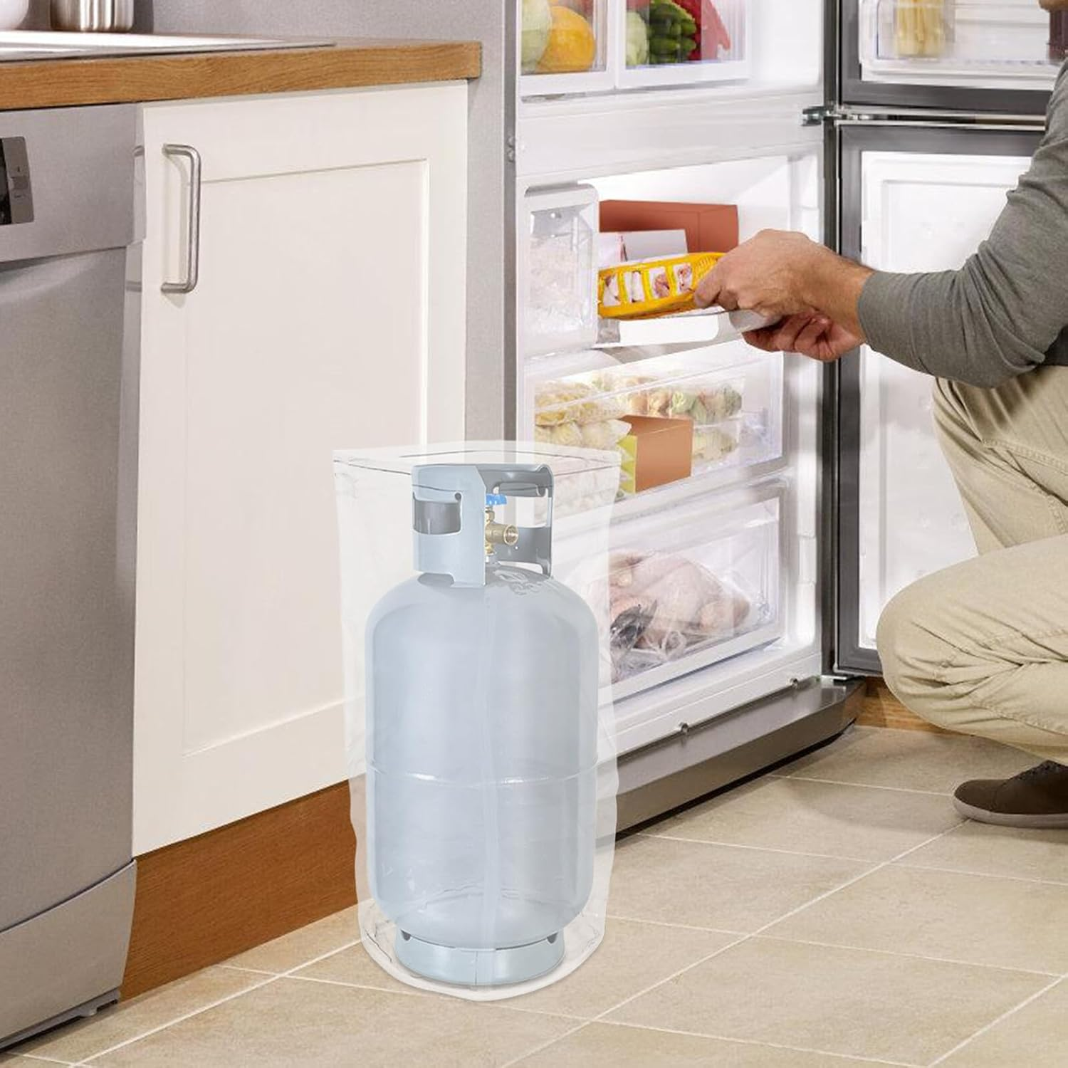 Ifundom 22LB Gas Cylinder Cover Waterproof Gas Tank Protector Dustproof Outdoor RV BBQ Tank Bag PVC Material for Market Stalls, 33Cm Diameter X 55Cm Height image number 3