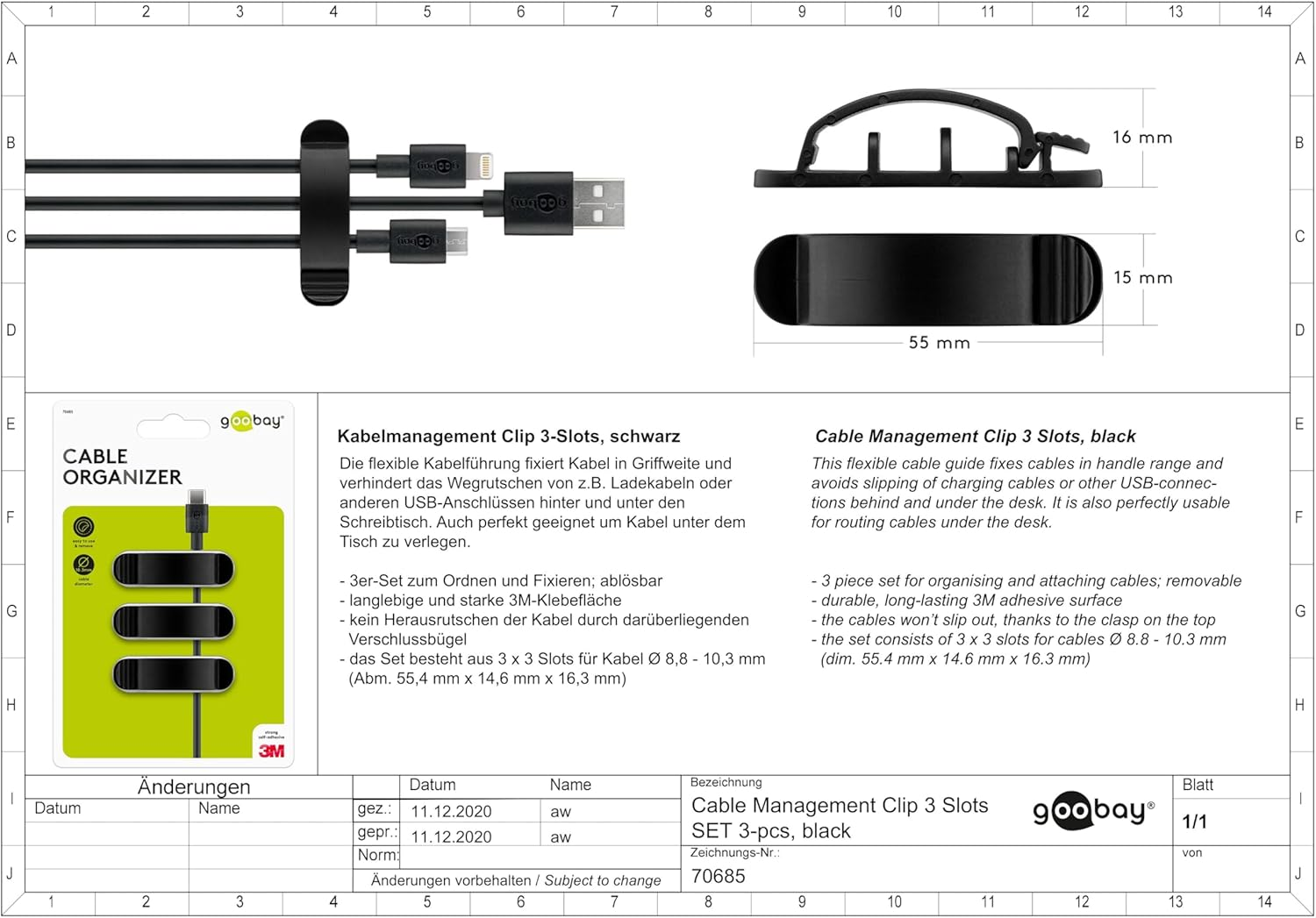 Goobay Cable Management Clip 3 Slots Set 3 Piece, Black image number 3