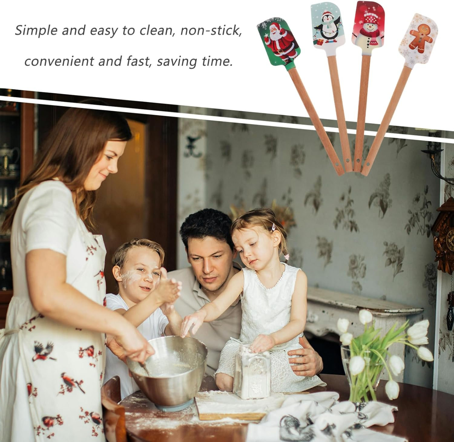 Veemoon 4Pcs Christmas Silicone Spatula Baking Utensils for Cake Decorating and Jar Scraping image number 3