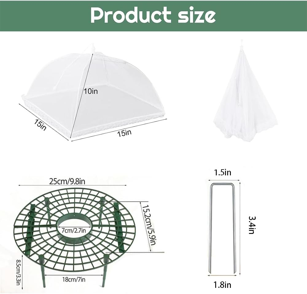 4 Sets Strawberry Plant Support with Mesh Plant Cover,Strawberry Growing Racks Sets with Iron Plant Nails and Storage Bag Planting Stand for Garden Vegetables