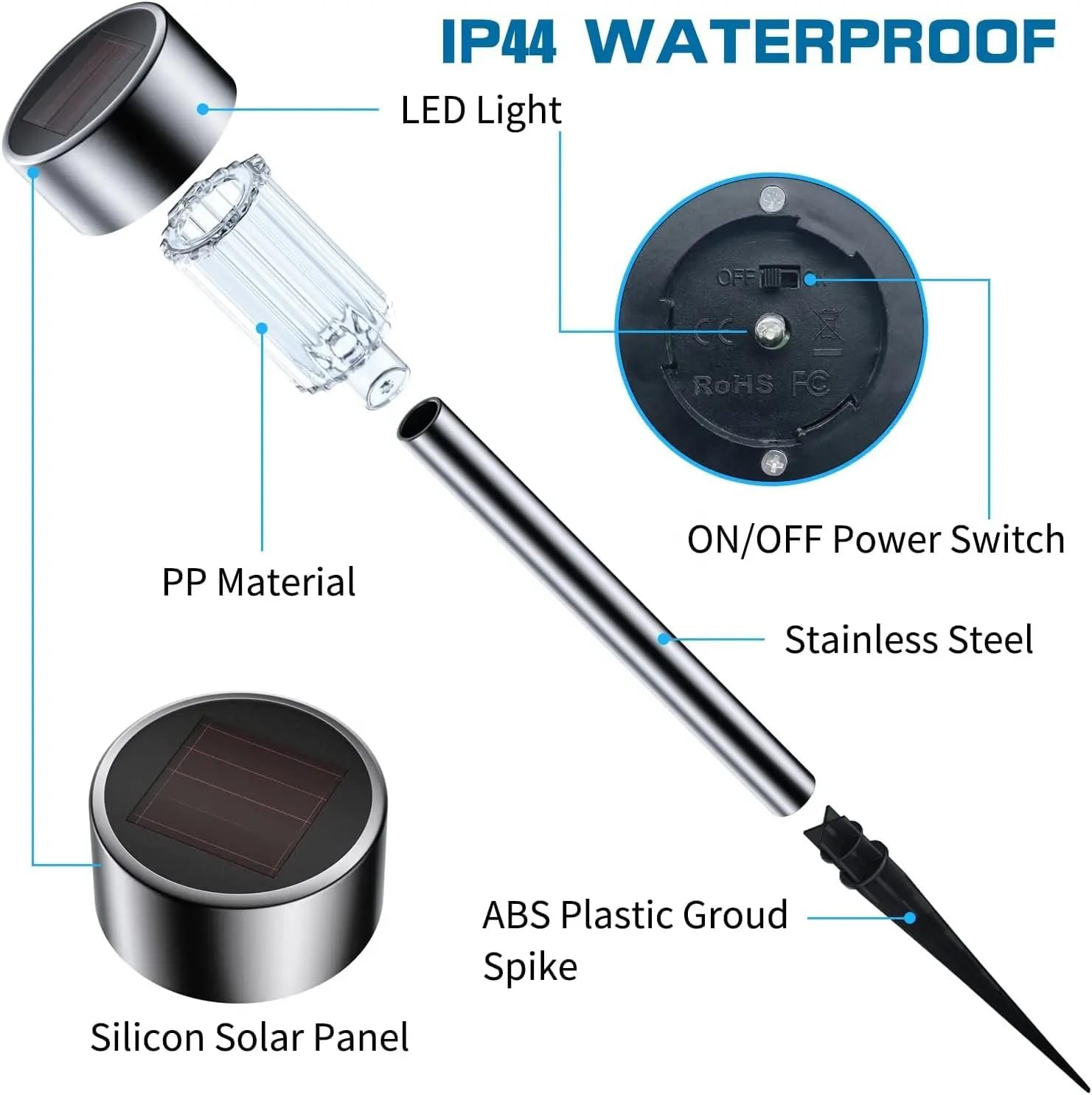 10-Pack Stainless Steel Solar Garden Lights LED Waterproof Landscape Lighting for Pathway, Patio, and Yard - Warm Light image number 1