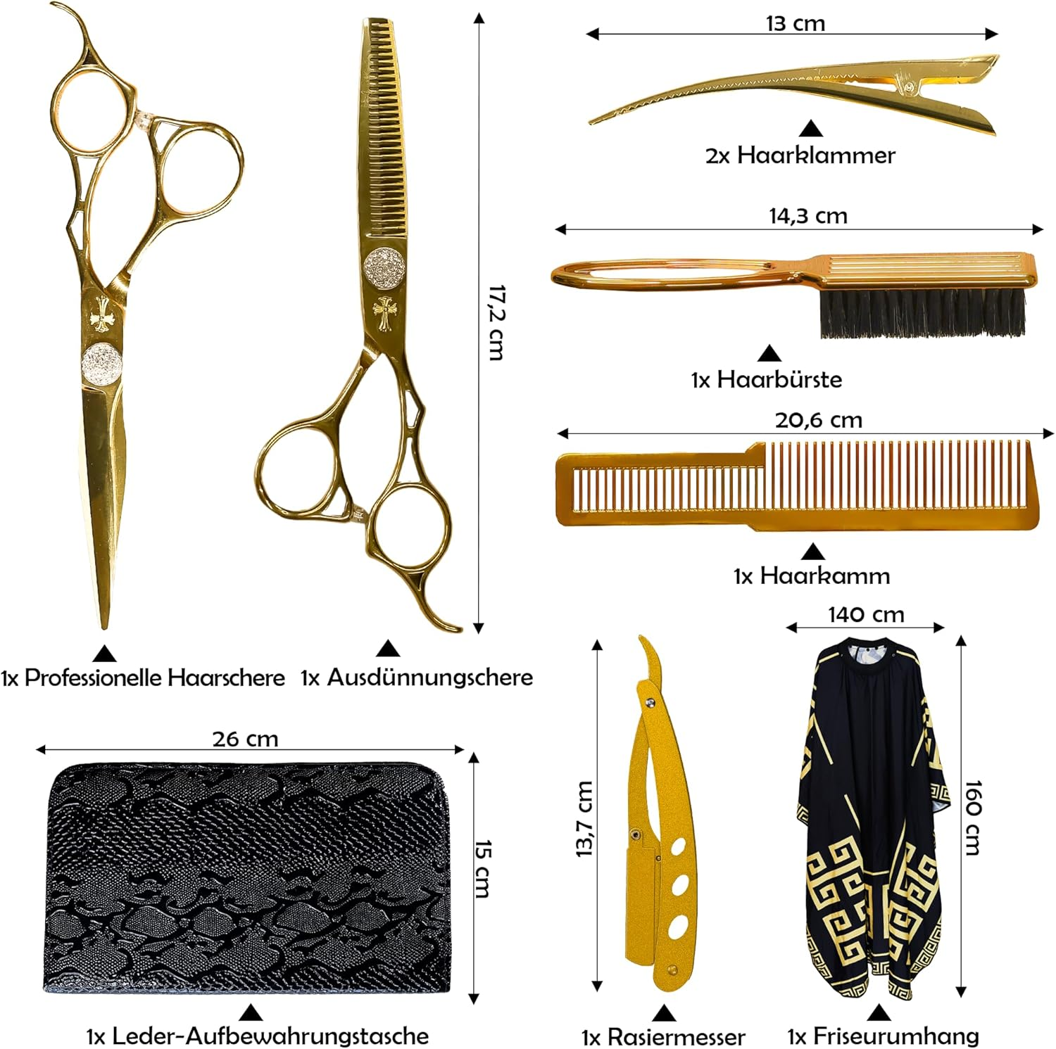 WR Castle Hairdressing Set, Professional Hair Cutting Scissors, Hair Clips, Hair Brush, Comb, Razor, Hairdressing Cape, Leather Case image number 1