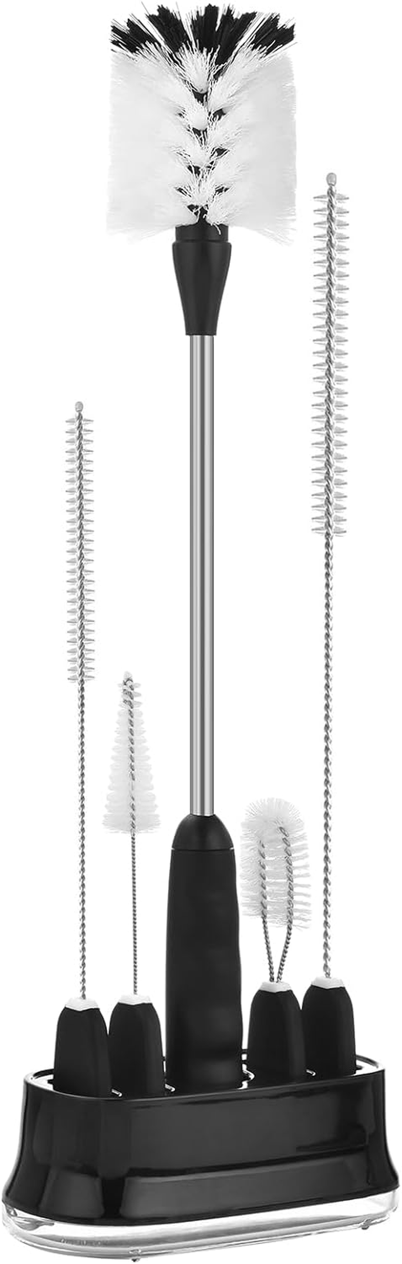 ALINK 5 Pack Water Bottle Brush Cleaning Set with Holder, Bottle Cleaner with Stand, Straw Brush, Nipple Brush, Lid Brush for Stanley 40OZ/30OZ Tumblers, Drinking Glass, Baby Bottles, Jugs - Black