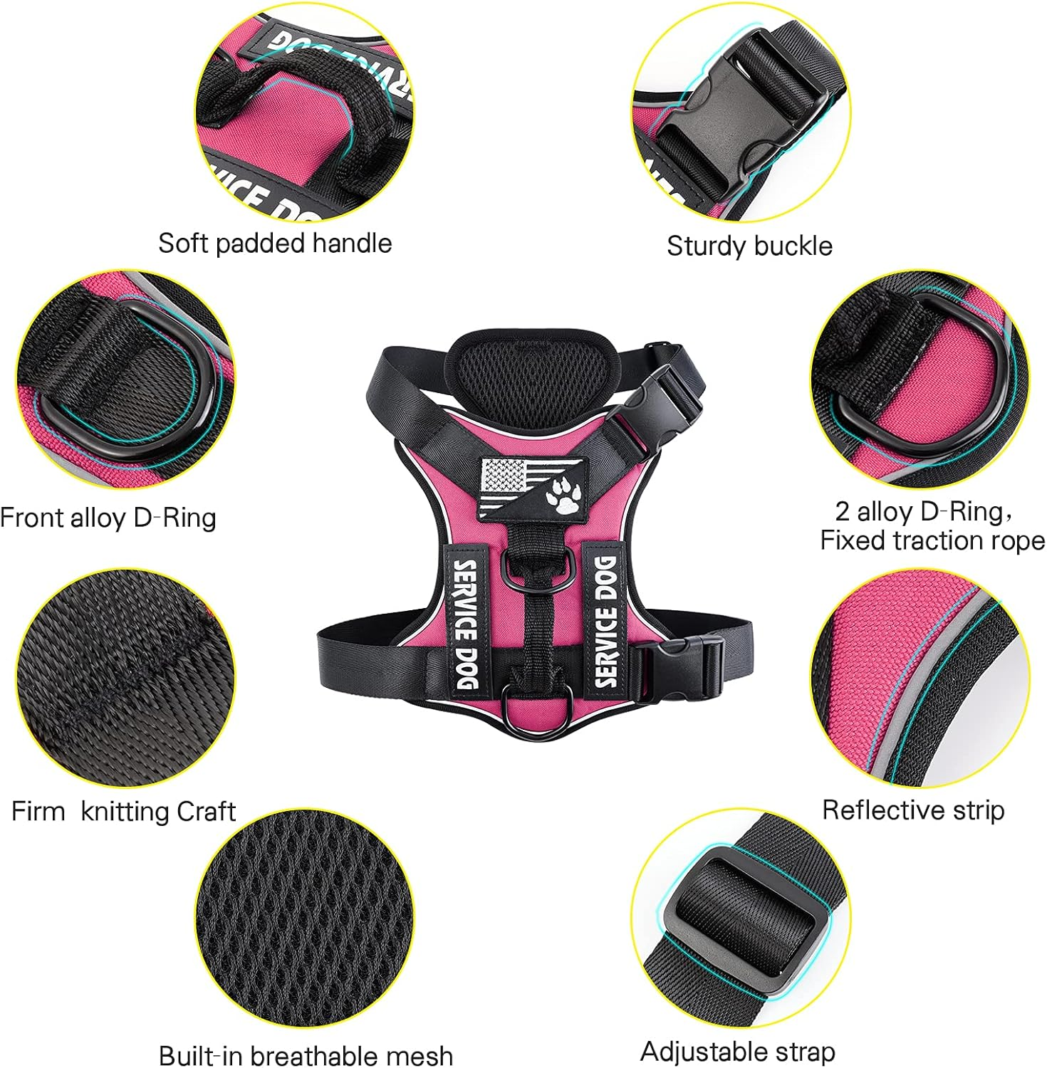 Demigreat Service Dog Harness, Reflective Dog Vest Harness with 5 PCS Patches, Adjustable Soft Oxford Pet Harness, Inner Layer Mesh, Easy to Control for Small Medium Large Dogs&hellip; image number 5