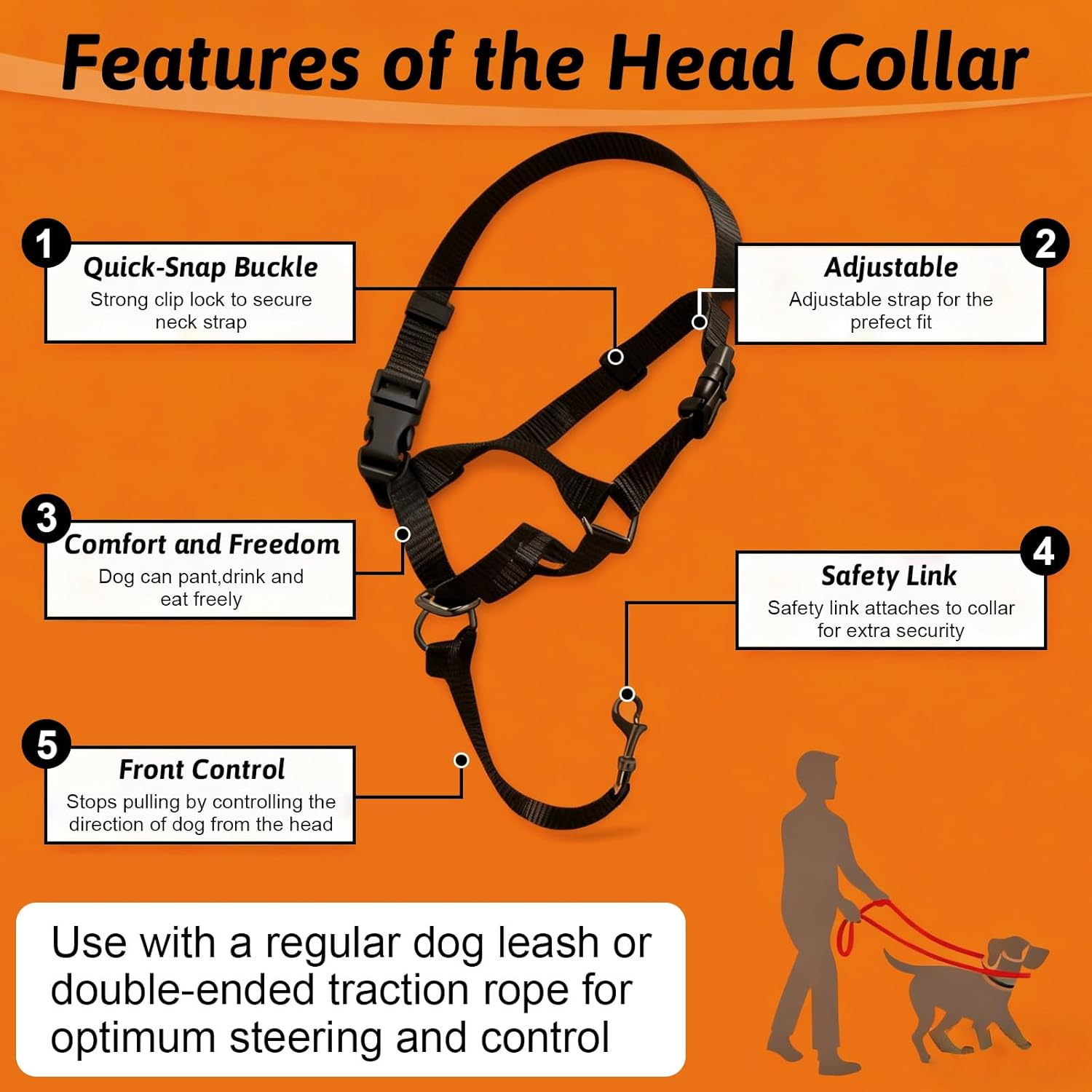 Dog Head Collar, Soft Dog Collar for Small, Medium, and Large Dogs on Walks, No - Pull Training Halter for Heavy Pullers (Black, L) image number 1