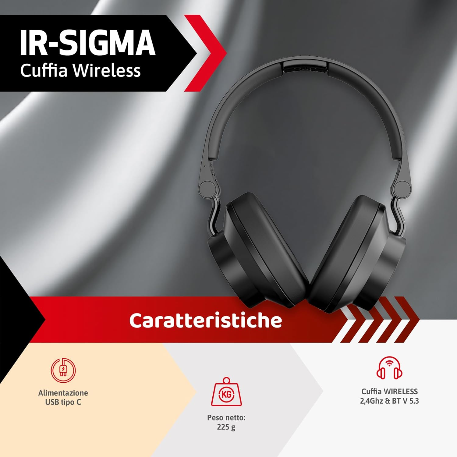 Additional Wireless Headset + BT IRRADIO IR Sigma for Set Ir-Sigma Plus, Ideal for TV, Film, Music, Gaming, Immersive Audio Multiuser, Equalizer, Indoor/Outdoor