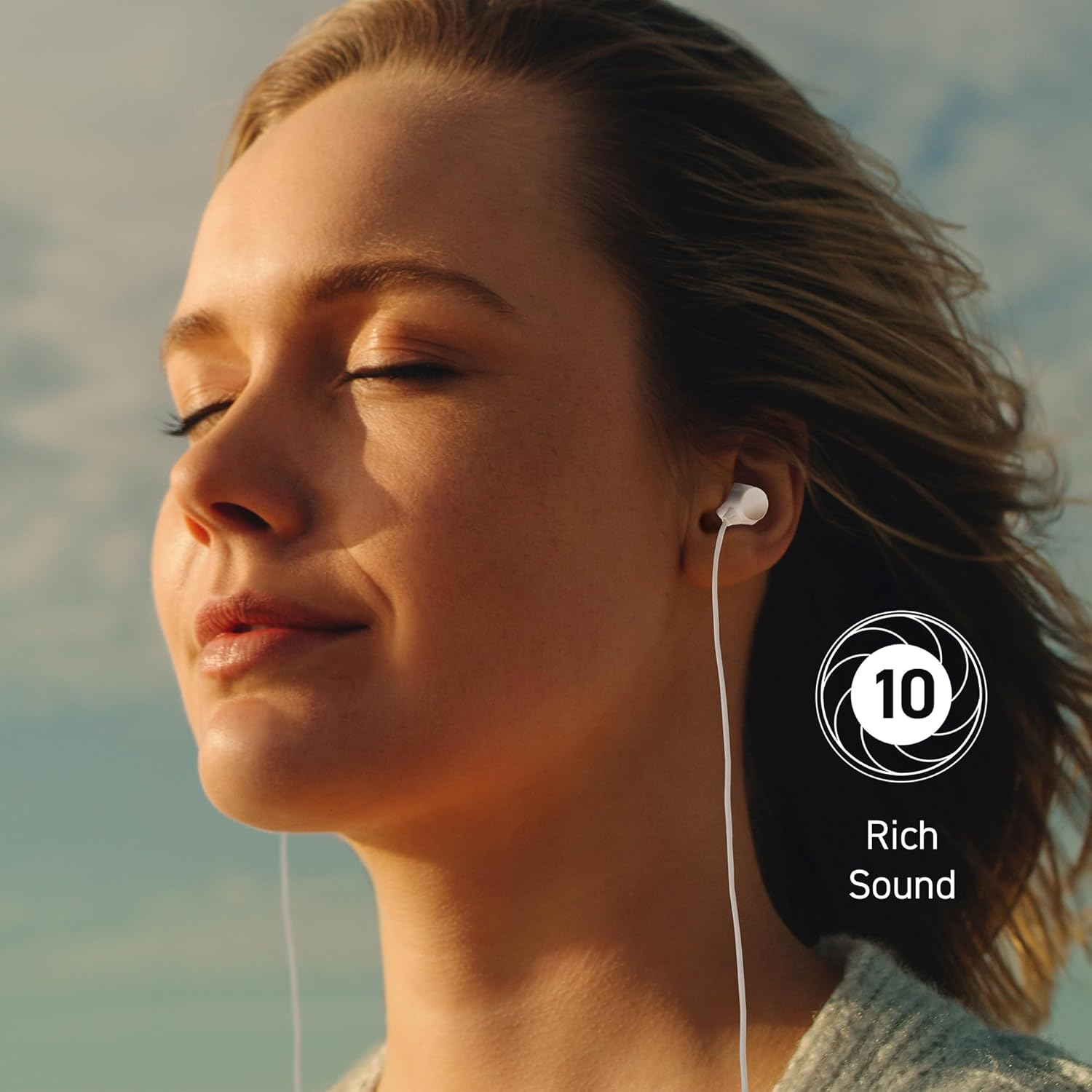 Panasonic RP-TCM225DEW USB-C Earbuds, In-Ear Earbuds, Wired Headphones with Built-In Microphone & Control, Powerful Bass, Customizable Fit, 1.2M Cable, White image number 3