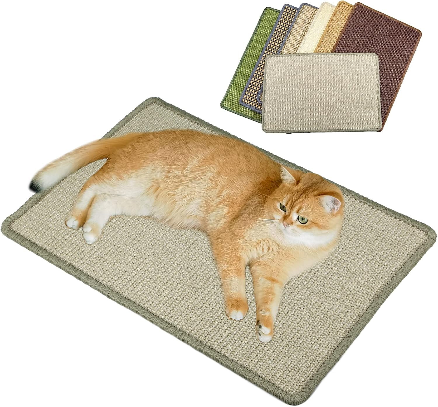 Pethave Cat Scratcher Mat, 23.6X15.7' Natural Sisal Scratching Pad with Velcro Tape, Stick on Floor and Wall Cat Scratch Mat Protects Carpet and Sofa