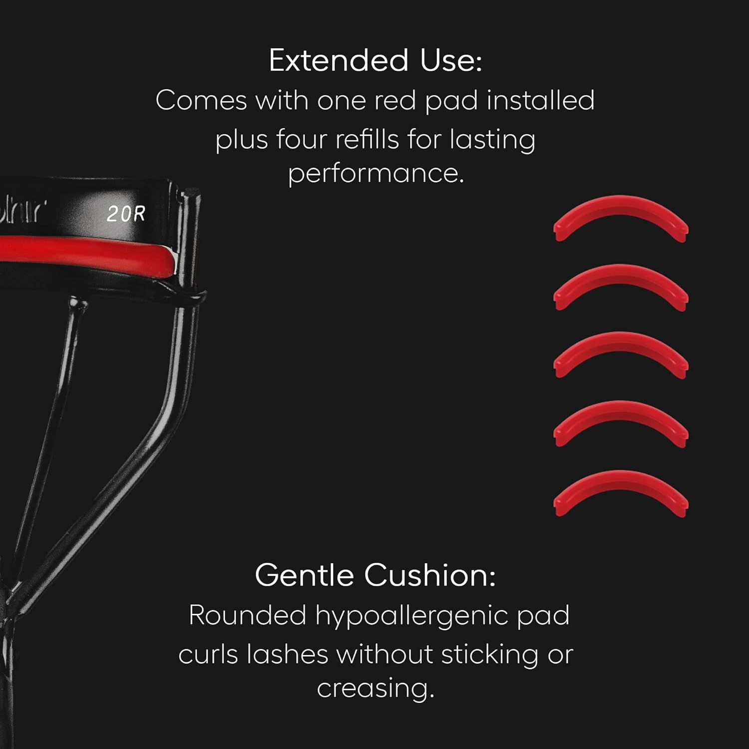 Rephr 20R Eyelash Curler, Double-Barrel Design with 5 Refill Pads, New Improved Durable Coating, Curvature for Universal Eye Shapes - (Wide and Flat) image number 2